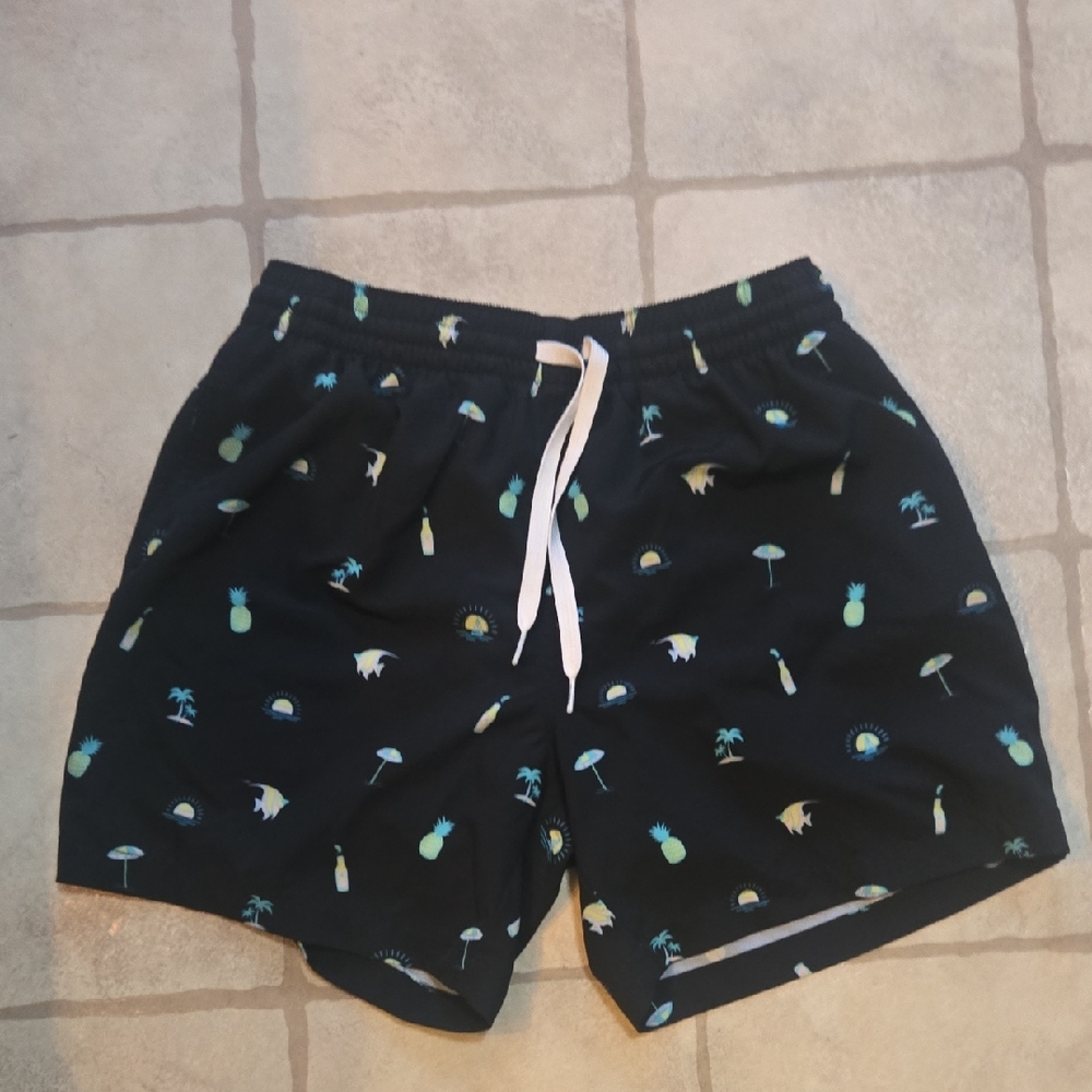 Men's Black Swim Shorts with Tropical Print